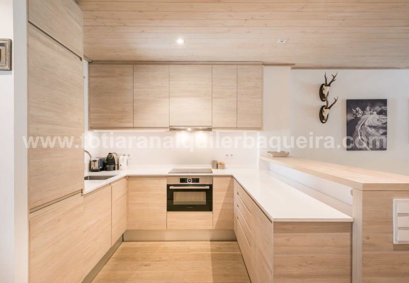 American Kitchen room of the Eth Mur by Totiaran house, Val de Ruda Urbanization, at the foot of the slopes