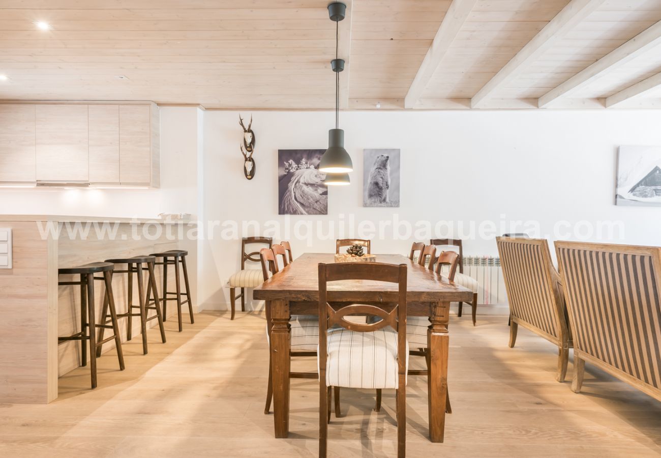 American Kitchen room of the Eth Mur by Totiaran house, Val de Ruda Urbanization, at the foot of the slopes