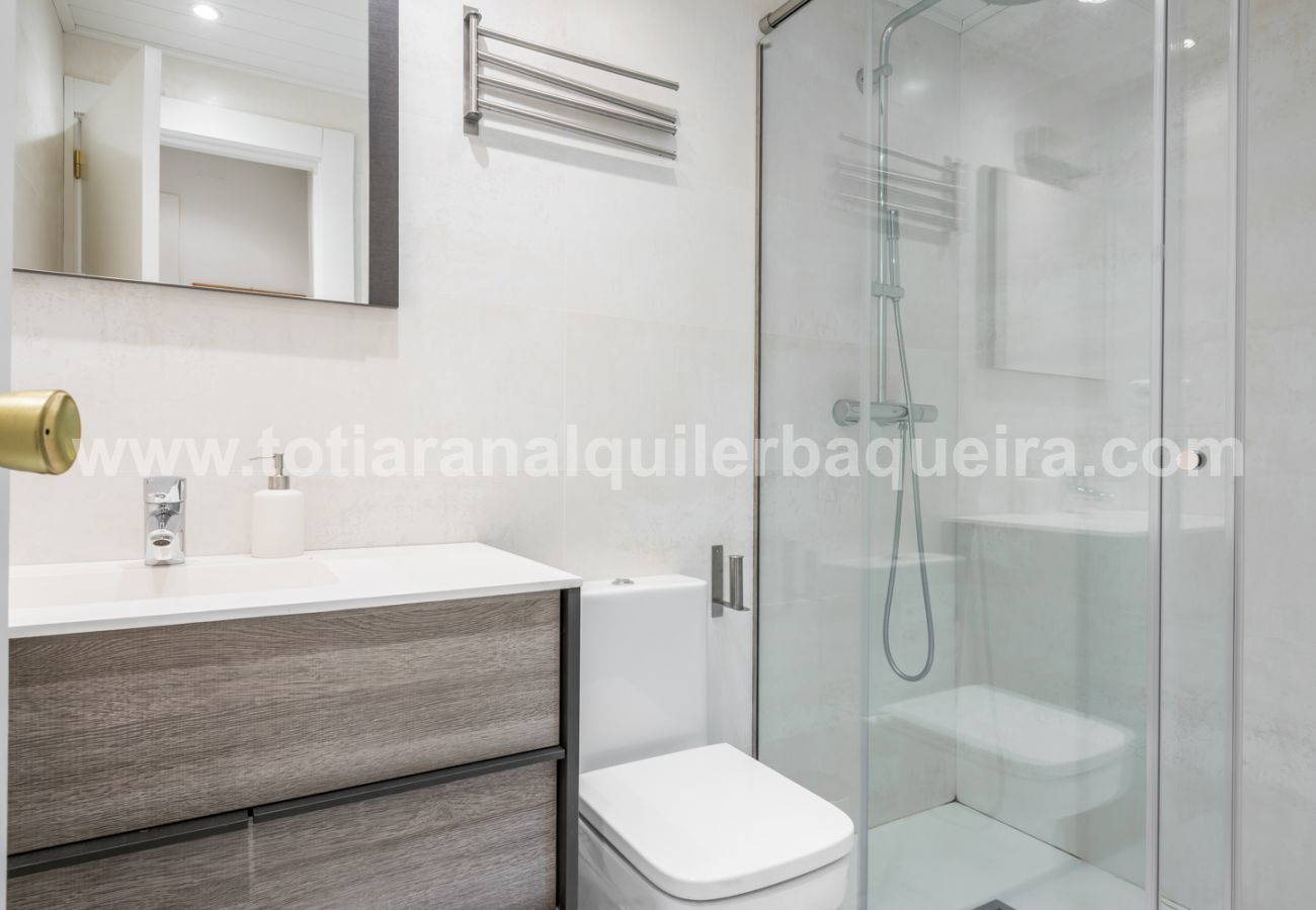 Renovated bathroom of the Era Piusa by Totiaran apartment. Baqueira center